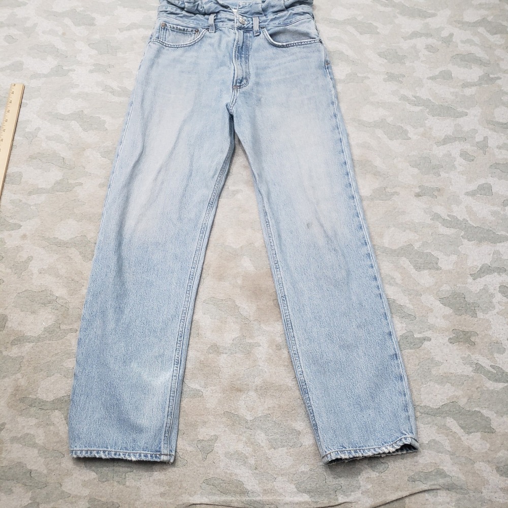 AGOLDE Jean Womens 27 Blue Lettuce Waistband High Rise Straight Denim Light Wash